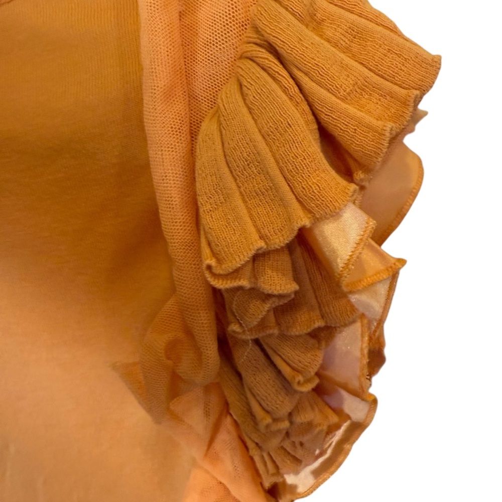 Betty Blue Soft Coral Asymmetrical Ruffled Shoulder Light Knit Dress sz 10 - Picture 10 of 16